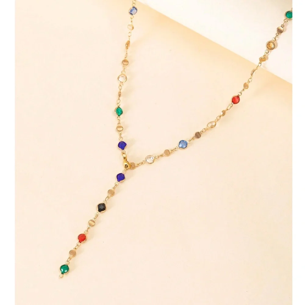 Luxe Gold Tone Rhinestone Long Necklace - Picture 4 of 5